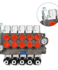 Heavy Duty Five Spool Hydraulic Control Valve Beefed Up 3600 PSI 13 GPM SAE Ports Inlet Outlet For Tractors Loaders And Log Splitters Double Acting High Flow Directional Valve