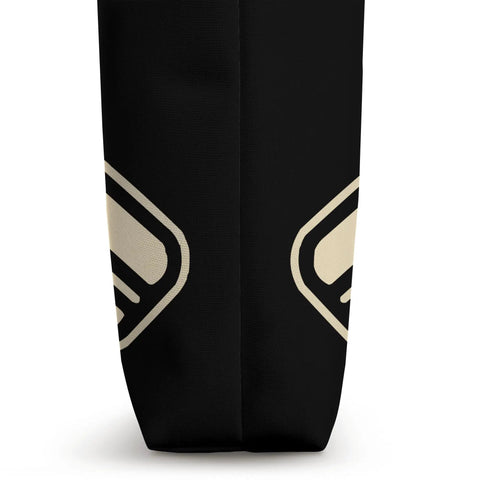 Close-up of Boat Paddler Tote Bag for Dragon Boat Racing, black fabric side panel with abstract design, 16x16in size.