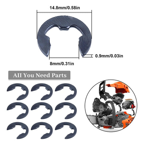 Ten Pack Clutch Drum E Clip Set For Stihl Chainsaws Pro Grade Sprocket Clips Kit Fits MS170 MS180 MS210 and more.