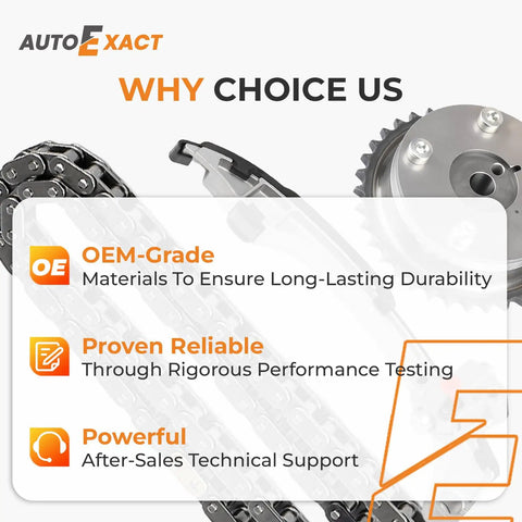 Image showing Beefed Up Timing Chain Kit With VVT Sprocket For 2.5L And 2.7L Engines Fits 2009 2015 Toyota and Lexus models with text overlay.