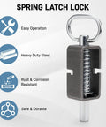 Quality Top Shelf Heavy Duty Trailer Gate Latch Weld On Spring Lock Assembly With Reinforced Latch Pins, showing spring mechanism and steel construction.
