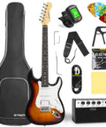 Beginner Electric Guitar Kit 39 Inch Full Size HSS Pickup With 10W Amp Bundle Includes Gig Bag Tuner Capo Strap Extra Strings Cable Picks And More Sunburst