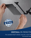Installing all metal 8 inch dual square shower head and handheld spray combo with rain mode, matte black, easy install guide.