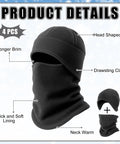 Winter Fleece 4 Piece 3 In 1 Hat Set For Men With Ear Flap Windproof Neck Warmer Gaiter And Knit Skull Cap ultra warm thermal