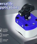 Beefy 180 Lb On Off Magnets Magnetic System for Lifting and Welding Holders in blue housing on metal surface