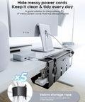No Drill Under Desk Cable Tray Clamp On Metal Wire Organizer attached to desk holding cables with Velcro straps