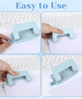 Using Heavy Duty Metal Two Hole Punch For A4 A5 B5 Paper, Adjustable Manual Paper Punch With 10 Sheet Capacity, Blue on desk