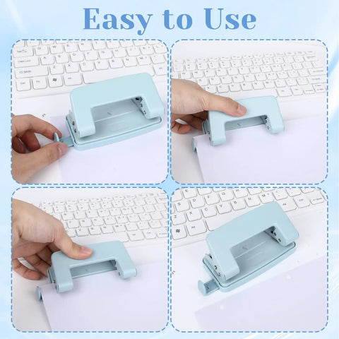 Using Heavy Duty Metal Two Hole Punch For A4 A5 B5 Paper, Adjustable Manual Paper Punch With 10 Sheet Capacity, Blue on desk