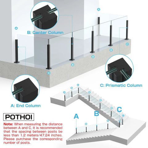 Stainless Steel Black Glass Railing Post With Internal Slot Balustrade System For Ten To Twelve Millimeter Glass, Complete Post Kit With Base Plate And Easy Installation For Balcony, Stairs, Deck, Patio, Or Pool