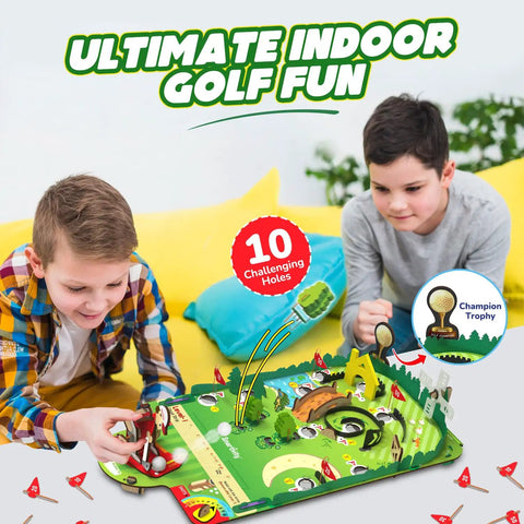 Hands On DIY Mini Golf STEM Kit For Kids Ages Six To Twelve Build A 10 Hole Course With A Mechanical Golfer Windmill Pop Up Trees Shots Counter And Champion Trophy No Tools Needed Screen Free Fun That Teaches Real Engineering. kids play mini golf course