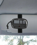 Universal Garage Door Clicker Holder For Car Visor, Adjustable Remote Carrying Case, black, mounted on a car sun visor