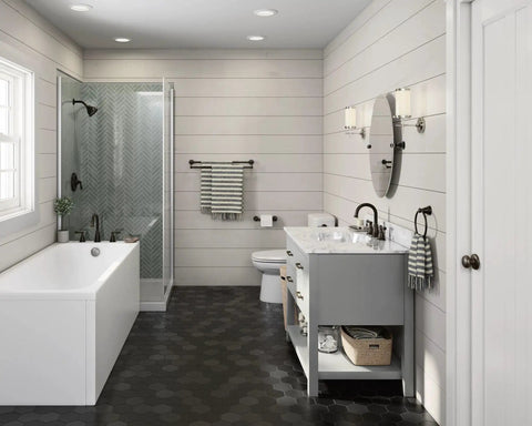 Modern bathroom with Banbury Two-Handle High Arc Bathroom Faucet In Mediterranean Bronze Finish For 8 To 16 Inch Widespread Install