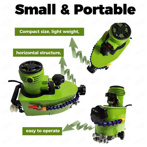 Heavy Duty Handheld Glass Edge Polisher With Ten Grinding Wheels And 8000 RPM For Smooth As Silk Straight Or Rounded Corners On Acrylic Marble Ceramic Tile Job Ready, compact and portable design.
