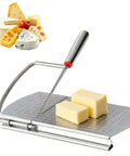 YIHAOSSING stainless steel cheese slicer with grid scale and anti-slip rubber pads; two butter blocks on base