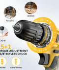 Close-up of the 21V Drill Kit With 170 Pieces, Portable Home Repair Set, showing drill chuck and torque adjustments.