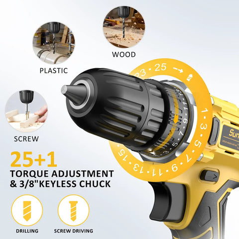 Close-up of the 21V Drill Kit With 170 Pieces, Portable Home Repair Set, showing drill chuck and torque adjustments.
