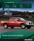 Red Dodge truck with a house in the background, compatible with Dodge Durango 98-03 3in/2in Leveling Lift Kit 4WD.