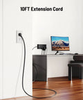 Slick Flat Plug Surge Protector Power Strip With Hella Outlets And Fast USB Charging, 10FT extension cord against wall.