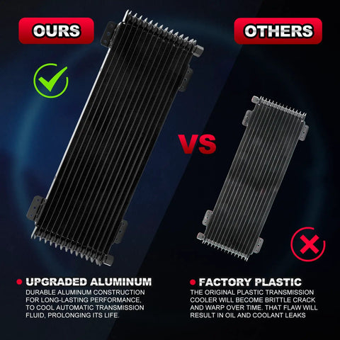 Comparison of aluminum Low Pressure Drop Transmission Oil Cooler Kit For Heavy Duty Trucks Up To 40K GVW and plastic cooler
