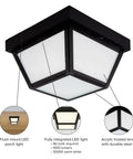 9 Inch Black LED Outdoor Ceiling Light With Frosted Lens, 3000K Warm White, 1000 Lumens, Wet Rated, exterior lighting