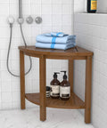 Bamboo Corner Shower Stool With Waterproof Bench And Storage Shelf No Fuss Walnut Finish Ideal for Bathroom Organization