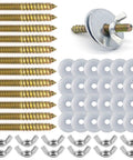 Premium Badass 12 Set Bird Cage Screw Kit With Rock Solid Wing Nuts And Washers For Mounting Perch Stands Feeders And Playgrounds Top Shelf Galvanized Carbon Steel Hardware components, including screws, washers, and wing nuts.