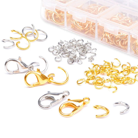 Jump Ring Kit For Jewelry Making With 1200 Open Jump Rings And Clasp Set, Necklace And Bracelet Repair Supplies, Includes Pliers And Tweezers In Gold And Silver.