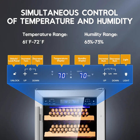 Premium Cigar Humidor Cabinet With Humidity And Temperature Control, 88L Capacity And 640 Cigars, digital display close-up