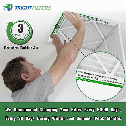 Person installing 12X12X1 Air Filter 6 Pack MERV 8 Pleated Replacement for home HVAC AC furnace, easy no fuss install.