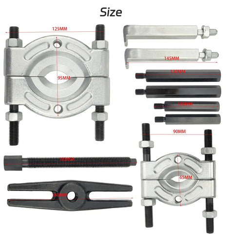 5 Ton Bearing Separator and Puller Set with 2 Inch and 3 Inch Jaw Bearing Splitter Remover Tool Kit components with dimensions