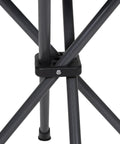 Close-up of the Apex Fold-Up Stool G-140's black grey powder-coated steel frame showing sturdy leg construction