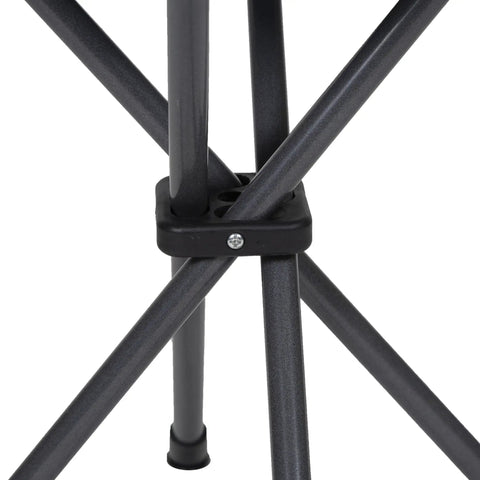 Close-up of the Apex Fold-Up Stool G-140's black grey powder-coated steel frame showing sturdy leg construction