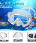 Panoramic 3 Window Snorkel Mask Set for Adults Pro Grade Anti Fog Anti Leak Dry Top Diving Gear with Hypoallergenic Silicone Skirt