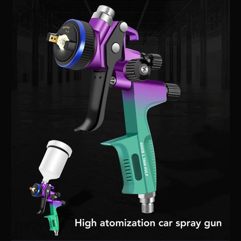 Professional HVLP Spray Kit With 600Ml Cup And 1.3Mm Nozzle For Furniture Car And Wall Projects shown at an angle with nozzle and cup.