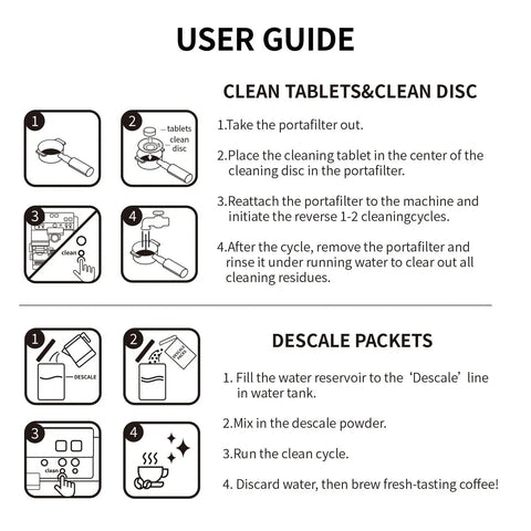 User guide for Ninja Luxe Cafe Espresso Cleaning Kit 6 Month Supply Descale Packets Cleaning Tablets