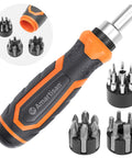 22 In 1 Ratchet Screwdriver Set with Precision Slotted Philips Pozi Torx Bits, Ergonomic Handle, Close-up of Interchangeable Bits