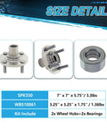 Size details of Ready to Roll Wheel Hub Assembly and Bearing Kit for Mitsubishi Mirage and Lancer, includes two hubs and bearings.