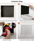 Installation steps for Top Notch Decorative Aluminum Air Vent Cover And Louvered Access Panel With Pre Filter Grille 21.6 inch