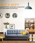 2 Pack 60W LED Corn Light Bulbs 7500 Lumen E26 Cool Daylight White on a living room display; certifications visible