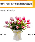 Comparison of flower colors under CRI 80 vs 90 Plus CRI LED Candelabra Bulbs E12 Dimmable 2700K Soft Warm White 4W 450LM Flame Tip