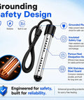 Heavy Duty 2 Pack 2000W Electric Immersion Water Heater With Digital Gauge For Instant Hot Water Fix straight immersion heater design with stainless steel, insulated cap and grounded plug.