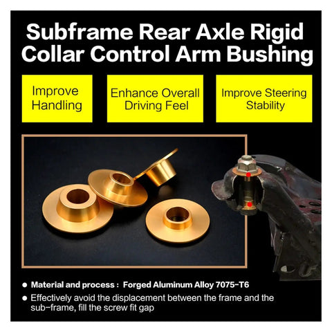 Upgrade Your Ride With Forged Aluminum Rear Axle Subframe Collar For VW Golf Passat And Audi A3 TT To Crush Chassis Looseness Boost Tightly Rigid Suspension Control On Tough Roads, forged aluminum bushings shown