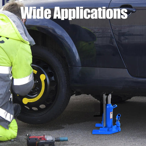 Heavy Duty Twenty Ton Toe Jack With Adjustable Height Rack And Dual Lifting Power For Crushing Through Tight Garage Spots Real Shop Workhorse For Automotive Pros And Serious Diy Mechanics in use under a car, showcasing its utility in a garage.