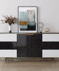 Sideboard decorated with art, vases, and Black Granite Peel And Stick Contact Paper 36 X 160 Inch Waterproof Self Adhesive Vinyl