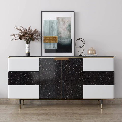 Sideboard decorated with art, vases, and Black Granite Peel And Stick Contact Paper 36 X 160 Inch Waterproof Self Adhesive Vinyl