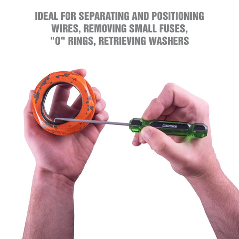 Hands using Six Piece Hook And Pick Set With Acetate Handle For Mechanics Car Repair Gasket And Hose Removal Pro Grade Handy Tips