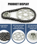 Drive Sprocket Chain Kit 420 Chain Conversion with 30T Front Sprocket and 13T Rear Sprocket for Sur Ron Light Bee X Segway X160 X260 Dirt Bikes Beefed Up Performance Upgrade product display showing chain and sprockets.