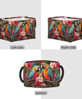 Gigantic 15 Inch Fabric Storage Basket With Strong Handles, Monster 24 Liter Closet Organizer Basket, Solid Polyester Sorting Bin view from left, colorful parrot design.