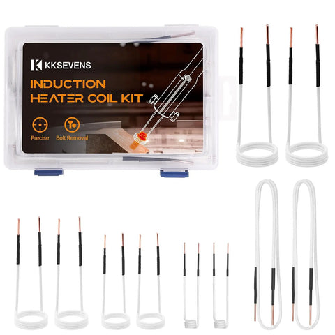 10 Piece Magnetic Induction Coil Kit With Eight Fixed Diameter Coils And Two DIY Coils For Bolt Removal displayed in white case
