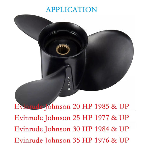Outboard Propeller 10 Point 3 X 12 Pitch 3 Blade Aluminum For OMC Johnson Evinrude 20 25 30 35 HP Boat Motor Right Hand Rotation 14 Spline